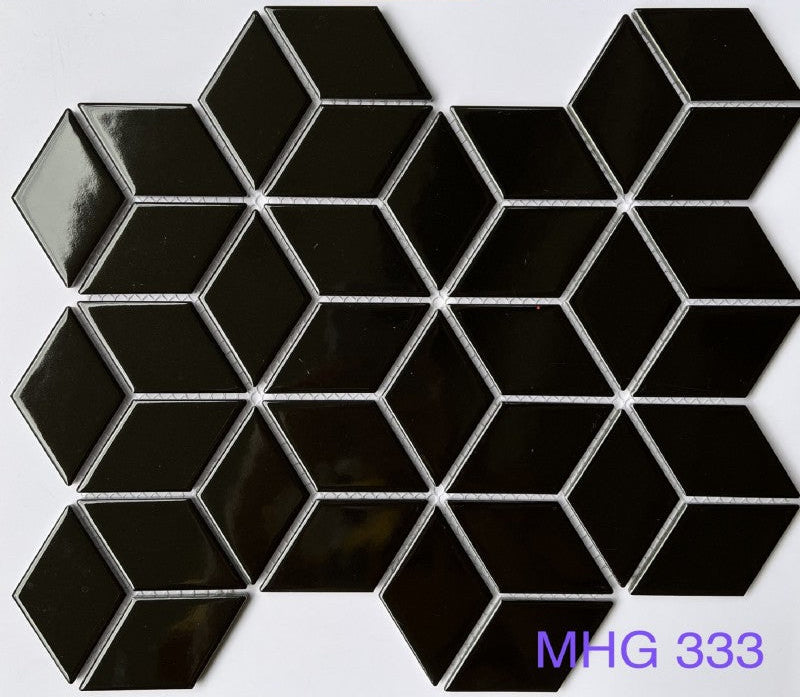 Gạch Mosaic Kim Cương Lập Phương Màu Đen Bóng