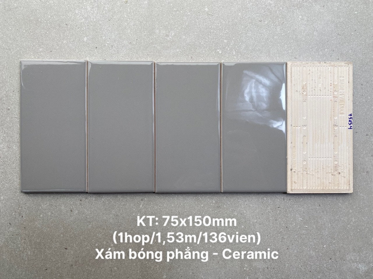 Gạch thẻ xám bóng phẳng KT 75x150mm STA75154 – Daisan Store