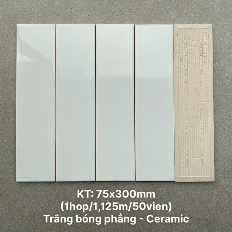 Gạch thẻ cao cấp trắng bóng phẳng KT 75x300mm PSTA75300 – Daisan Store