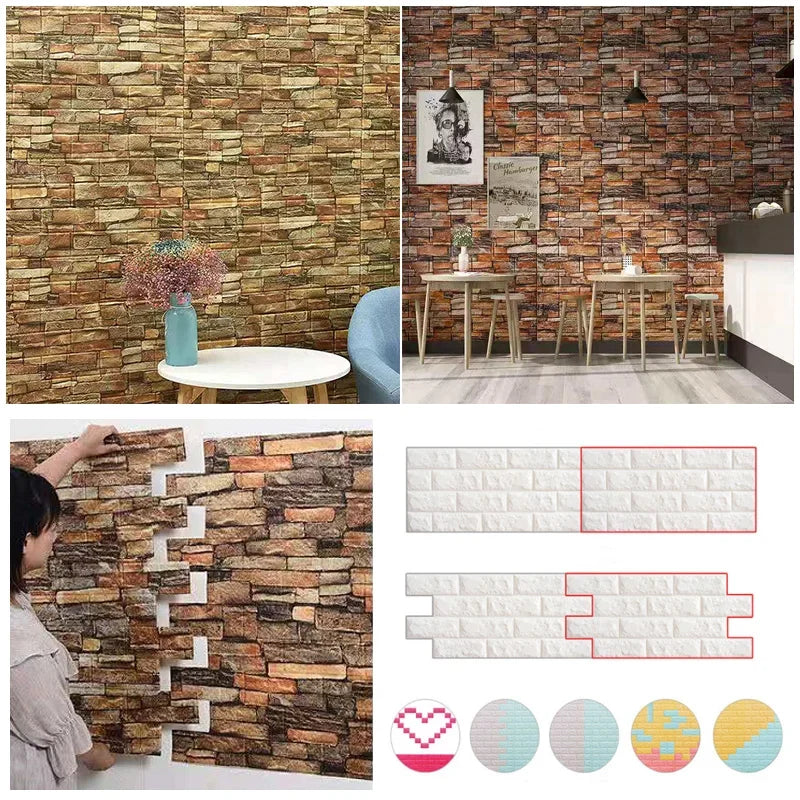 Bộ Dán Tường 3D Foam Gạch Chống Nước Tự Dính 1 5 12 Miếng