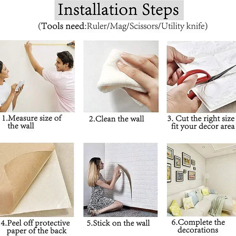 10M 3D Self-Adhesive Brick Pattern Wall Panels Wallpaper DIY Waterproof for Living Room Bedroom Kitchen Background Wall Decor