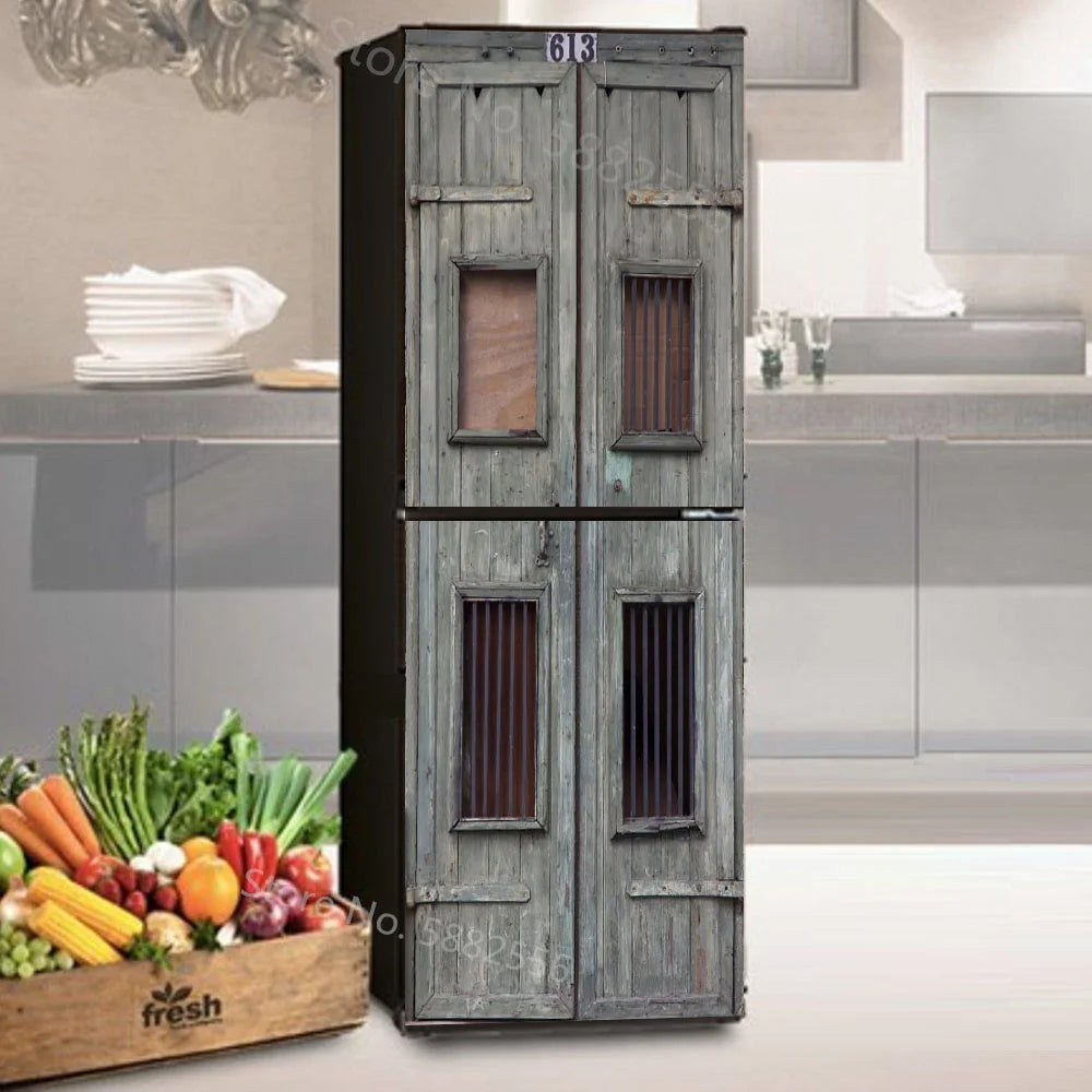 28 Styles For Choice Wood Grain Retro Refrigerator Sticker Peel & Stick Waterproof Double Door Freezer Cupboard Decor Art Mural