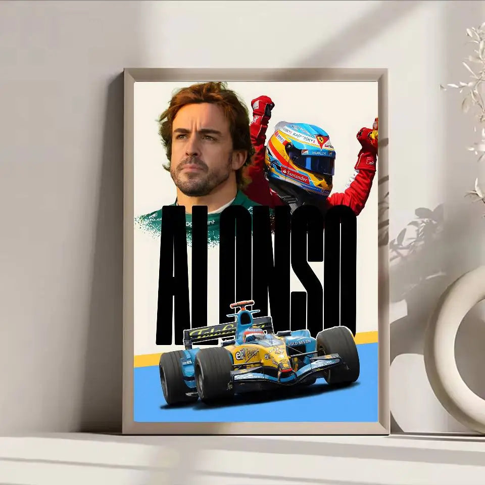 Poster F1 Fernando Alonso Dán Dính Bền Dán Tường Sang Trọng