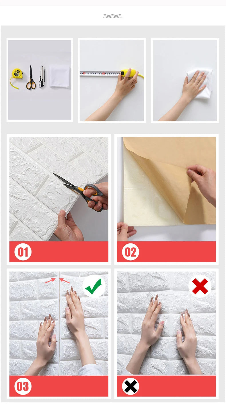 70cm*1m 3D Self-Adhesive decor Wallpaper Continuous Waterproof Brick Wall Stickers Living Room Bedroom old wall Home Decoration