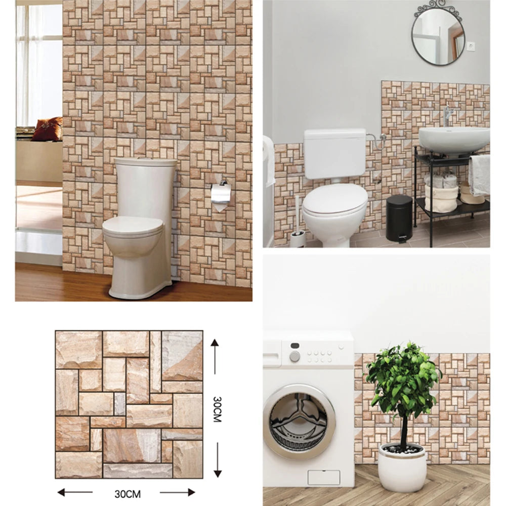 Self Adhesive Tile Wall Sticker Home Decor 3D PVC Brick Sticker Wall Decor For Kitchen Cupboard Bathroom Waterproof Wallpaper