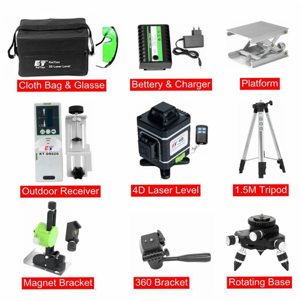KaiTian Laser Nivel 360 Tự Cân Chân Tripod 16 Đường