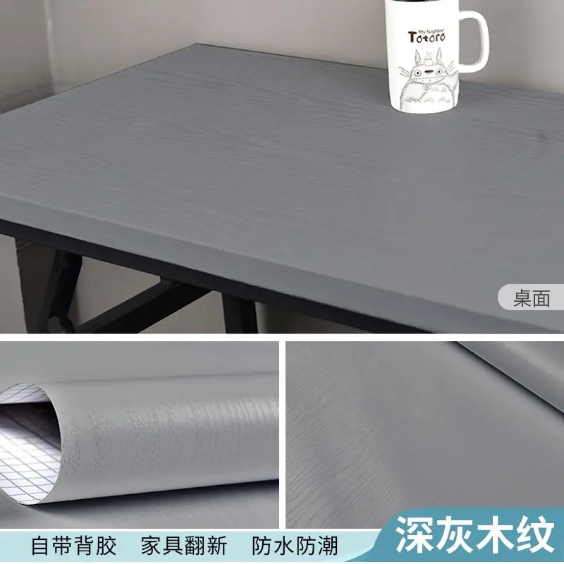 Adhesive Wallpaper Roll with 10 Meters Waterproof Wood Grain Sticker Wardrobe Cabinet Desktop Door Furniture Renovation Stickers