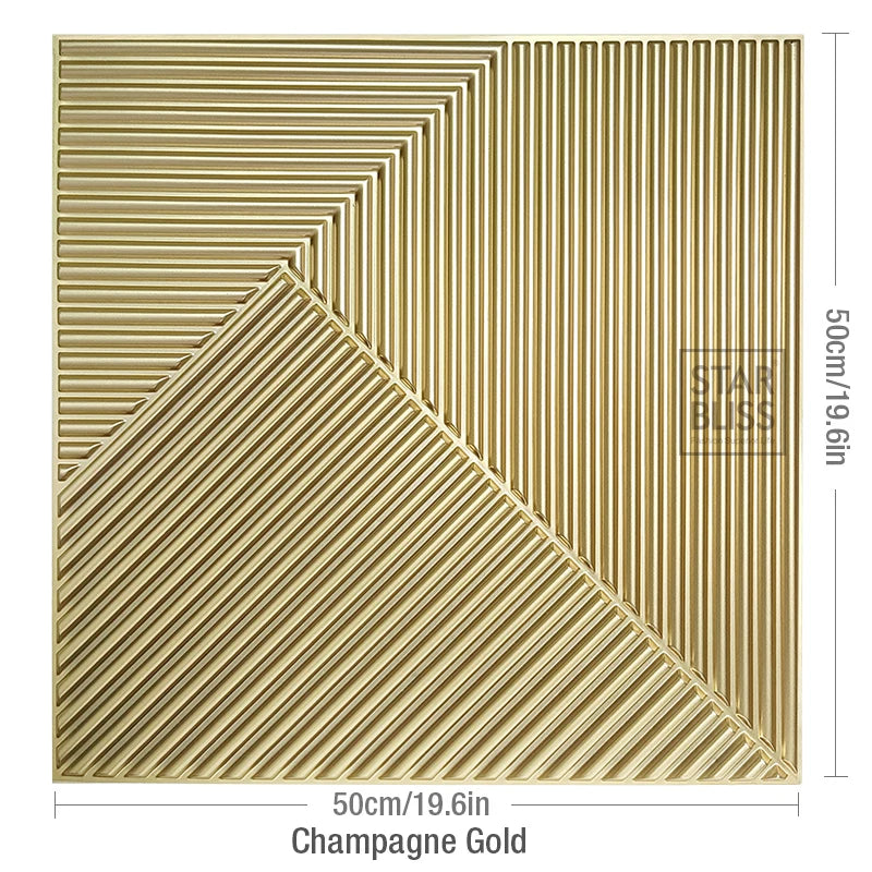 12 piece 50cm / 3m² Shiny gold 3D wall decor Wood grain slatted wall panel 3D groove texture panel tile wall sticker waterproof