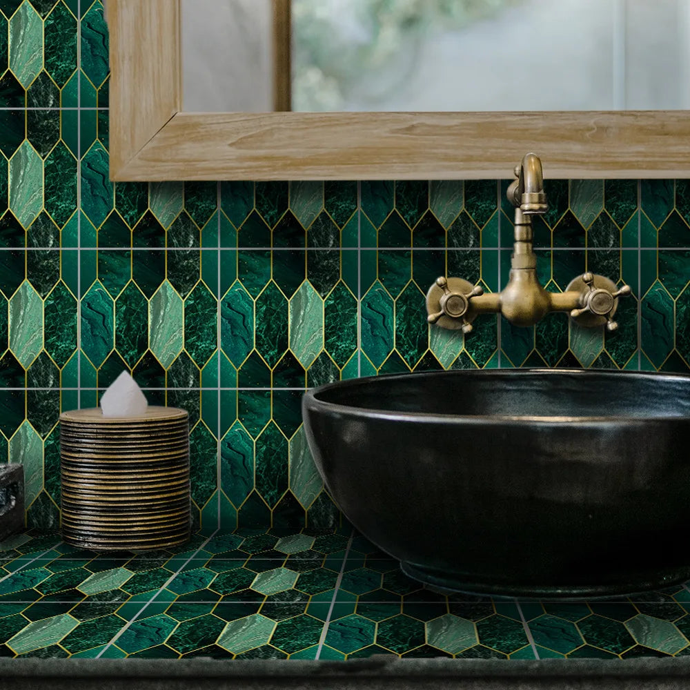 Bricks Waterproof Wallpapers 20pcs/lot Green Bronzing Mosaic Tile Stickers Bedroom Living Room Home Decoration Wall Stickers