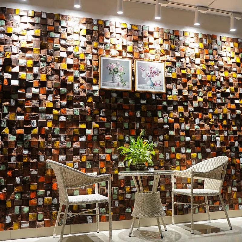 Dán Tường Gỗ Óc Chó Mosaic Nền Tivi Phong Rustic Thân Thiện