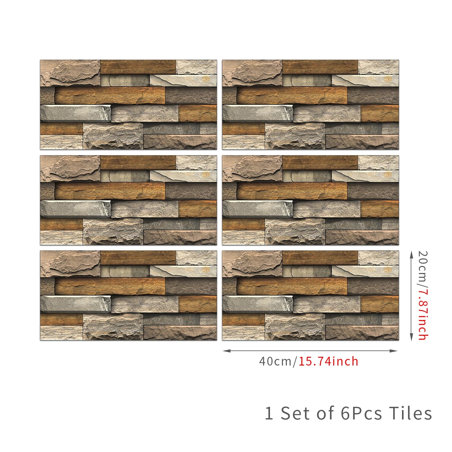 6 Bộ Dán Tường 3D Giả Gạch Đá 30x15cm Chống Thấm Dầu