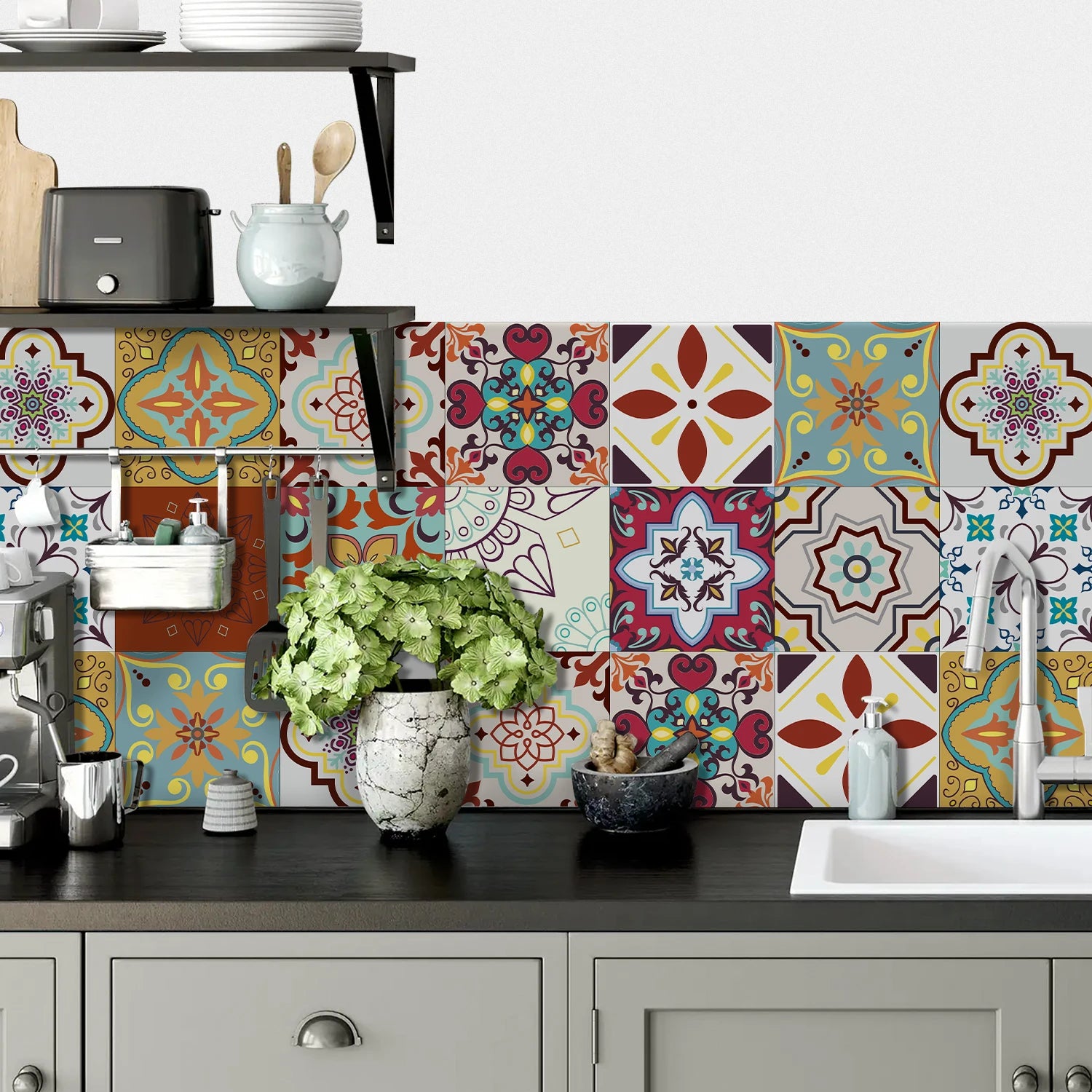 24pcs Art Tile Self-adhesive 3D Wall Sticker Kitchen Wallpaper  For Living Room Bathroom Decoration Murals Waterproof Decals