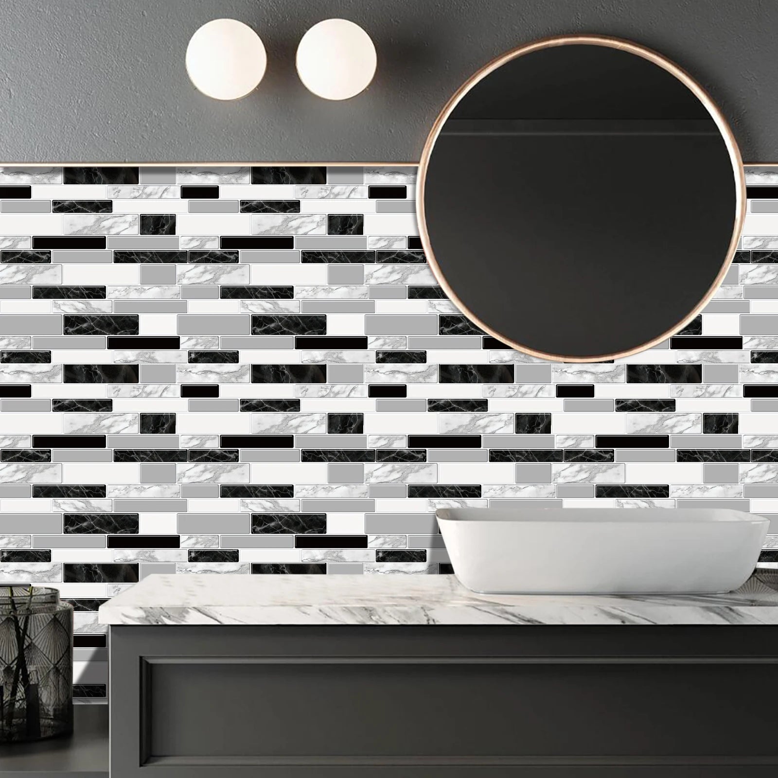 10 Sheets Kitchen & Bathroom Wall Stickers 3D Wall Tiles Peel and Stick Vinyl Wallpaper Modern Home Decor