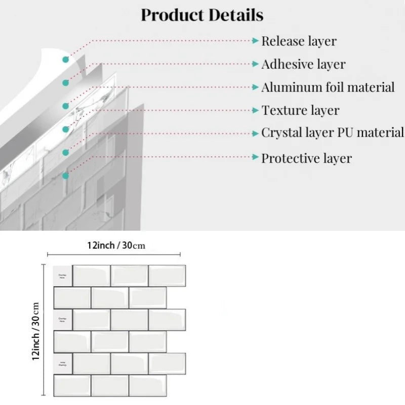 Gach Gia 3D Dan Tuong Trang Self Adhesive Chong Tham Bep