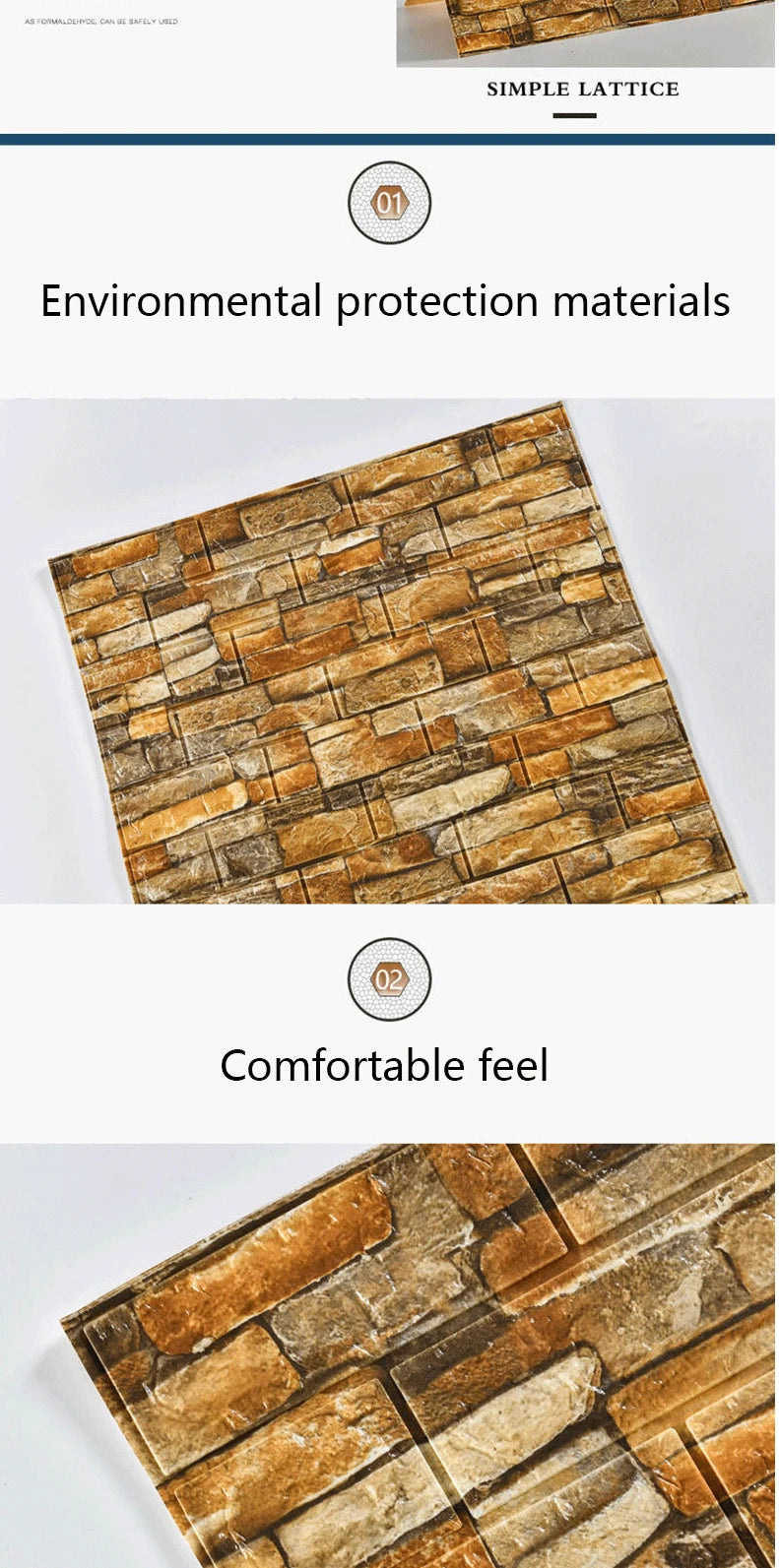 70cm*1m 3D Self-Adhesive decor Wallpaper Continuous Waterproof Brick Wall Stickers Living Room Bedroom old wall Home Decoration