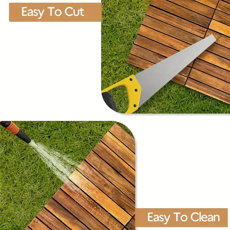 16PCS Non Rotting Wooden Terrace Tiles,DIY Self Laying Indoor and Outdoor Courtyard,Splicing and Installation, Can Be Cut Freely