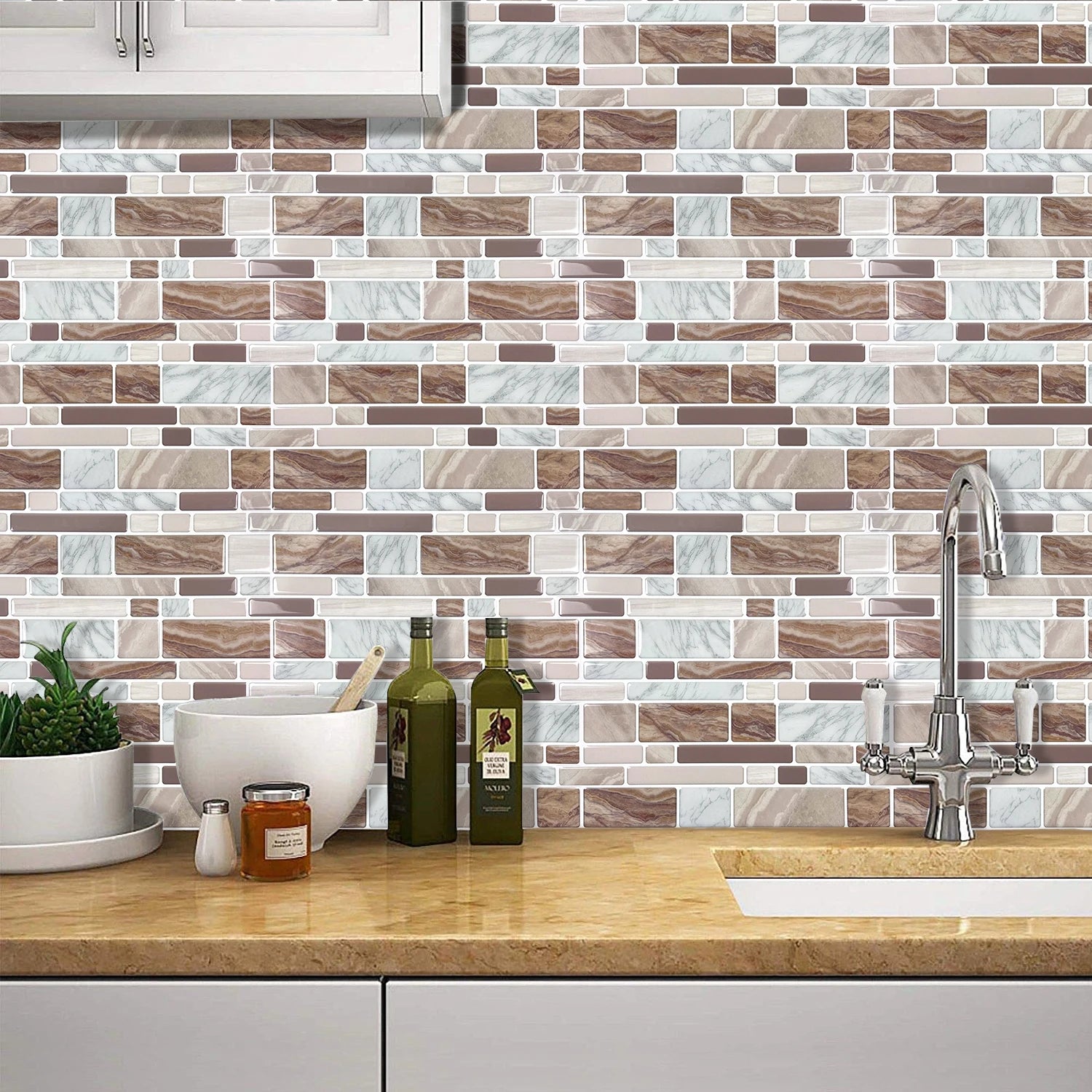 10 Sheets Kitchen & Bathroom Wall Stickers 3D Wall Tiles Peel and Stick Vinyl Wallpaper Modern Home Decor