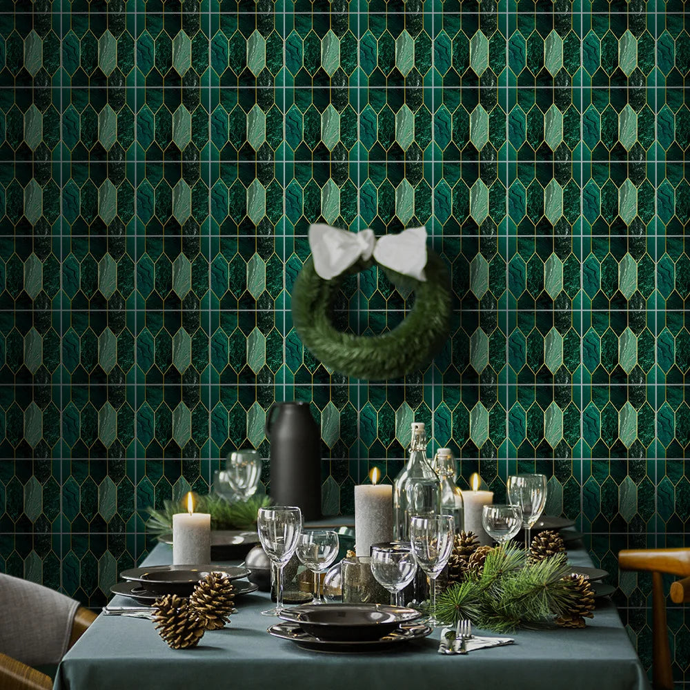 Bricks Waterproof Wallpapers 20pcs/lot Green Bronzing Mosaic Tile Stickers Bedroom Living Room Home Decoration Wall Stickers