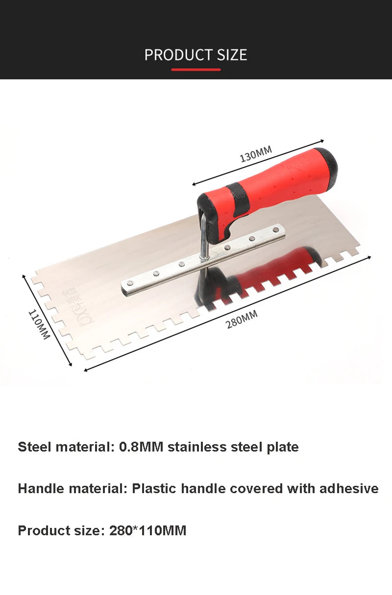 Stainless Steel Toothed Trowel, Trowel, Scraper, Bricklayer Scraper, Serrated Tile Tool