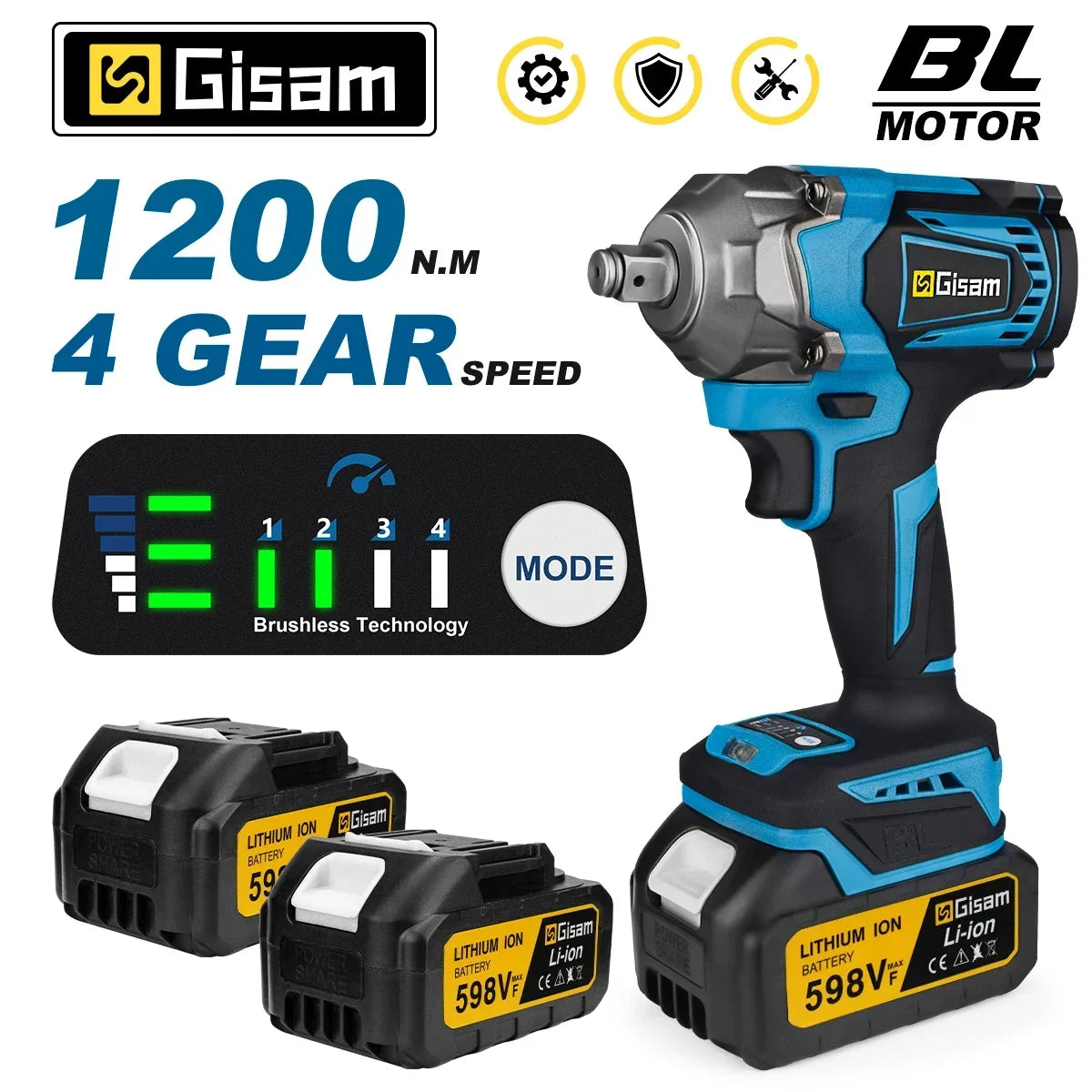 Gisam Impact Wrench Không Dây 1200Nm Makita 18V Pin
