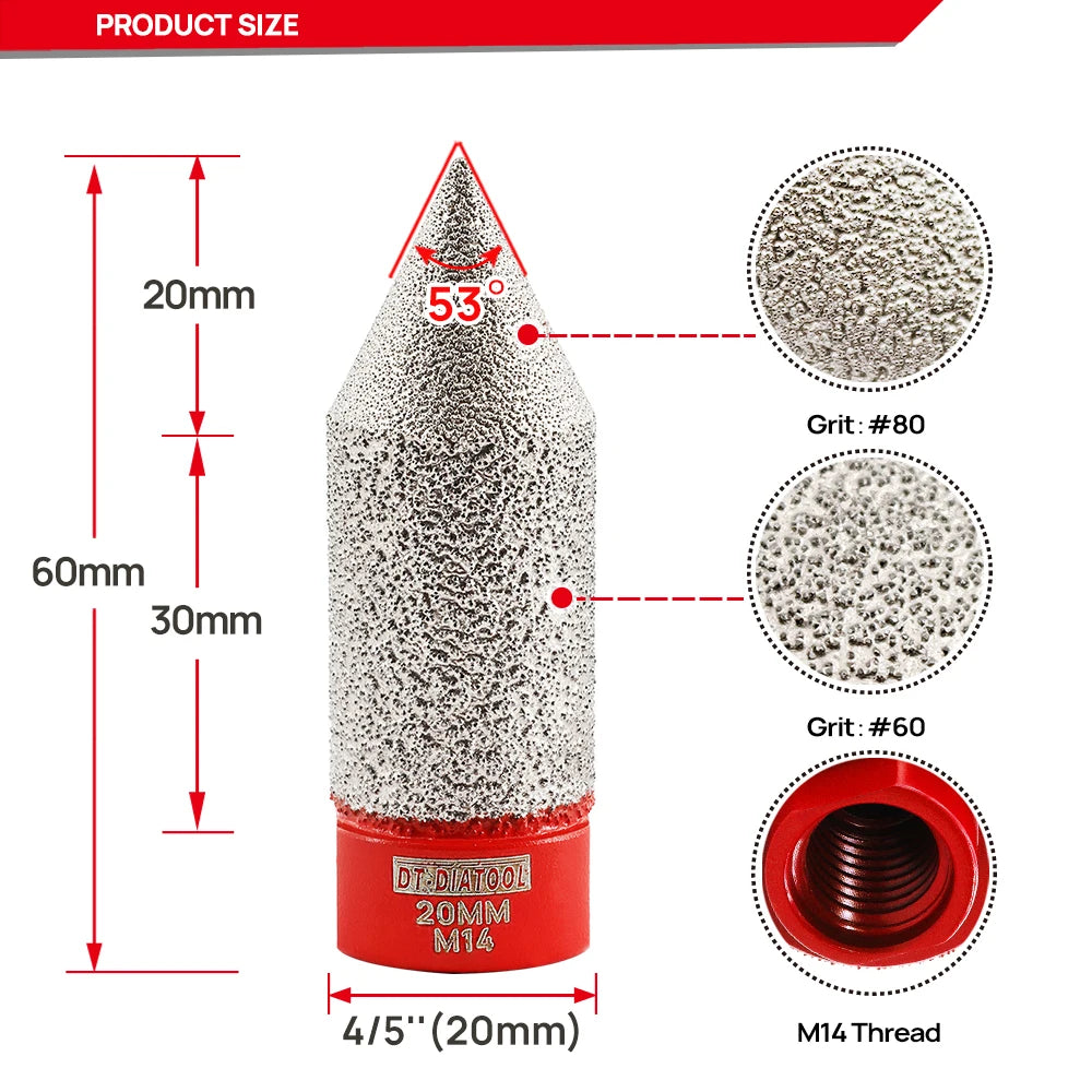 DT-DIATOOL 20/25/35/50mm Diamond Chamfering Drilling Bit M10 M14 5/8"11 Hole Saw Beveling Porcelain Tile Marble Stone Masonry