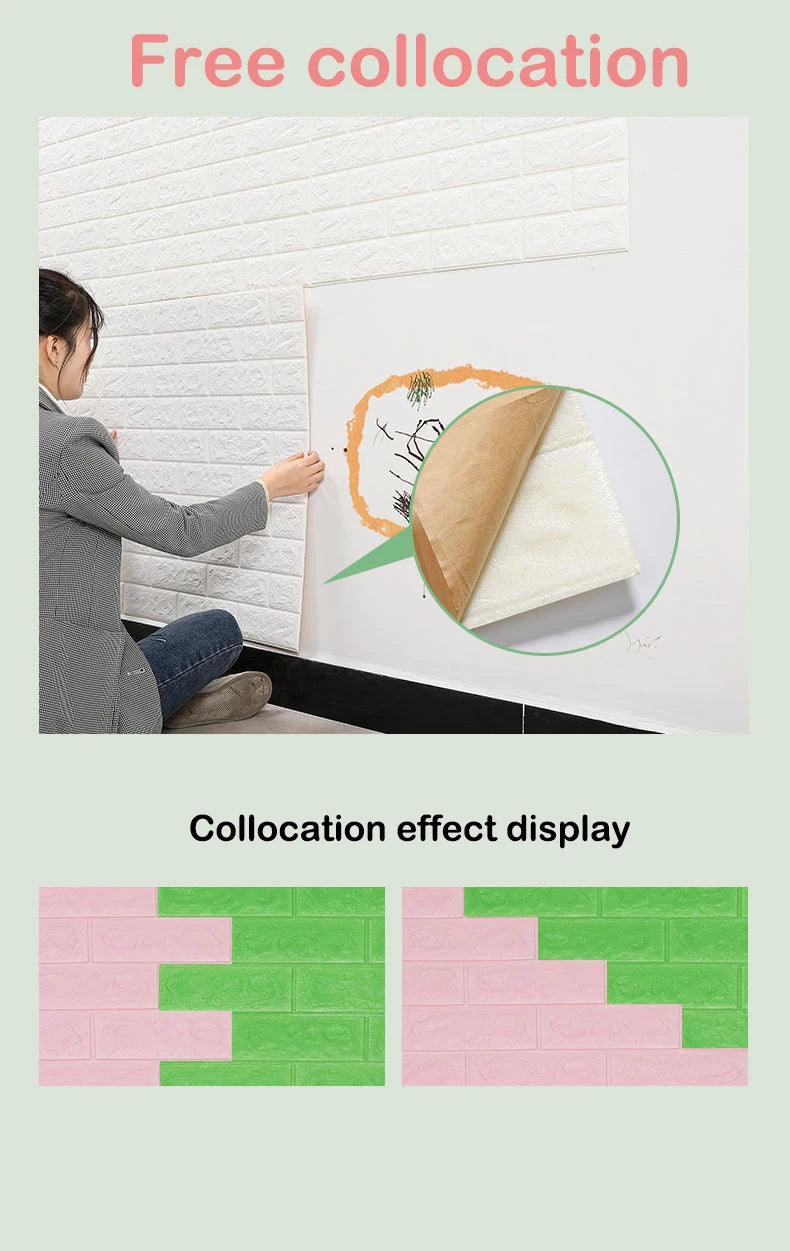 40Pcs 38.5X35cm Imitation Brick Wallpaper Self-adhesive Waterproof Moisture-proof Living Room Bedroom Wall Decoration