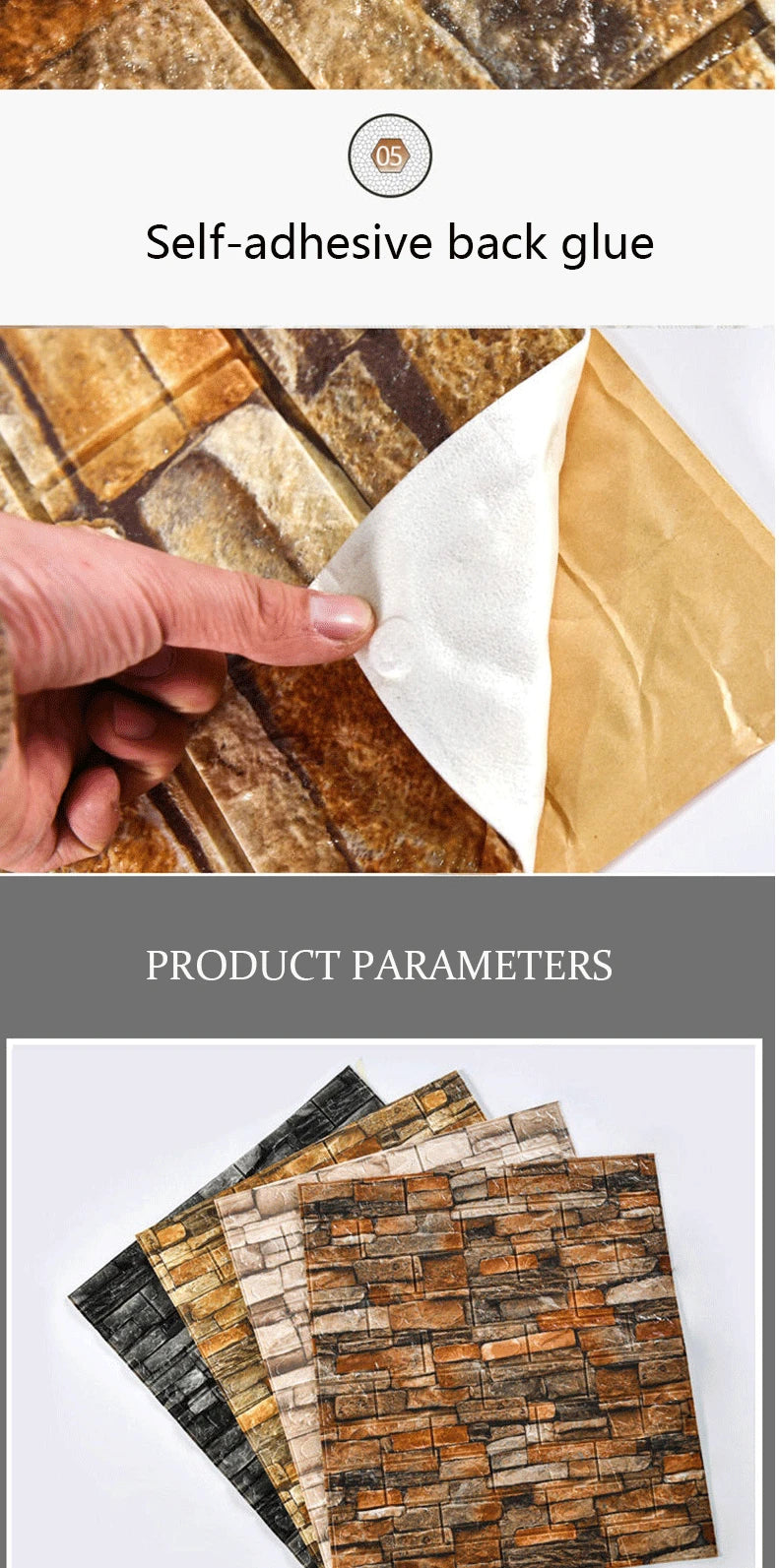 70cm*1m 3D Self-Adhesive decor Wallpaper Continuous Waterproof Brick Wall Stickers Living Room Bedroom old wall Home Decoration
