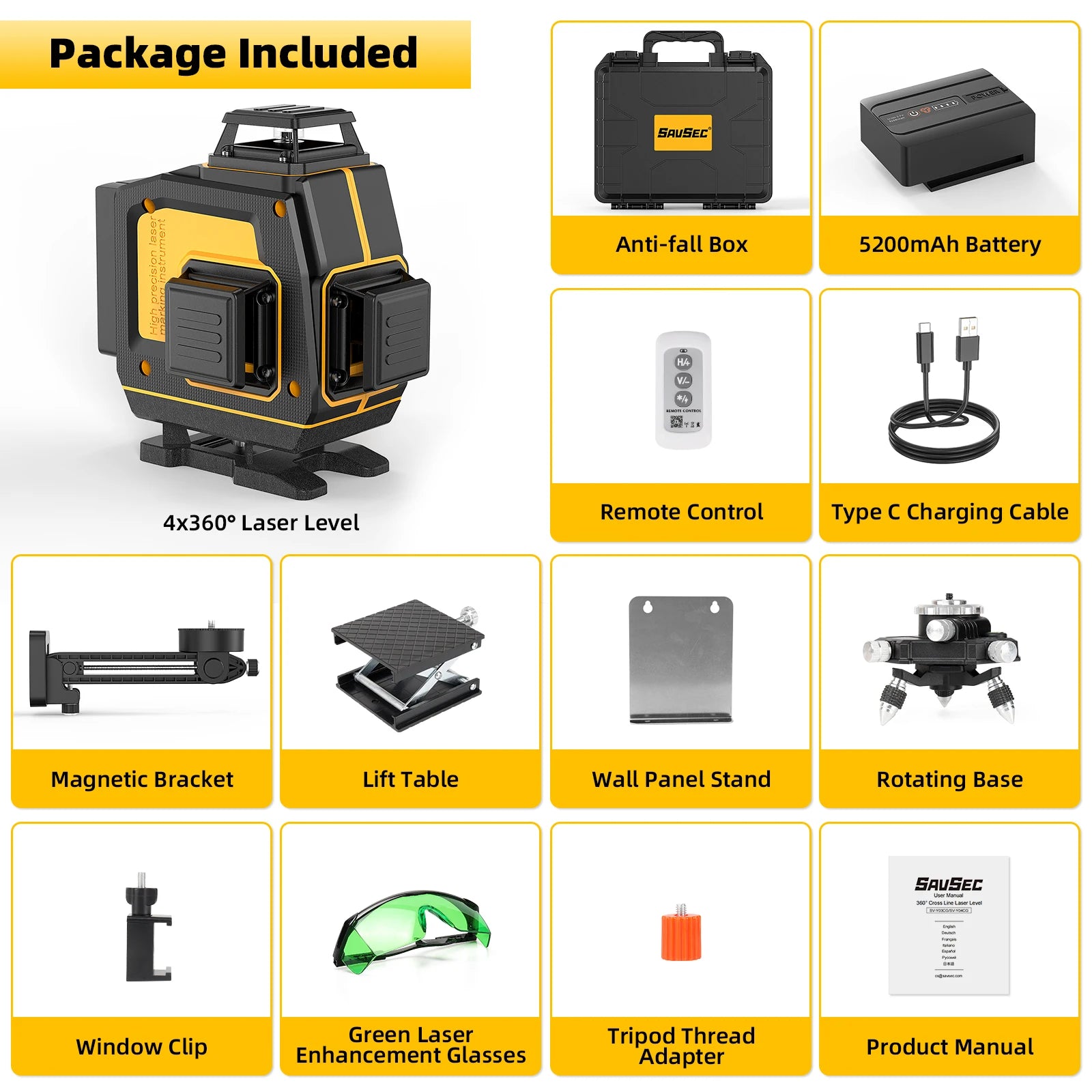 SAVSEC 4D Laser 360 Độ Tự Cân 16 Đường Xanh Có Điều Khiển