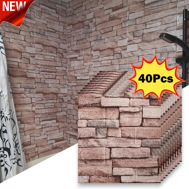 40 pieces of 38.5X35cm decorative self-adhesive waterproof and moisture-proof imitation brick wallpaper for bedroom walls