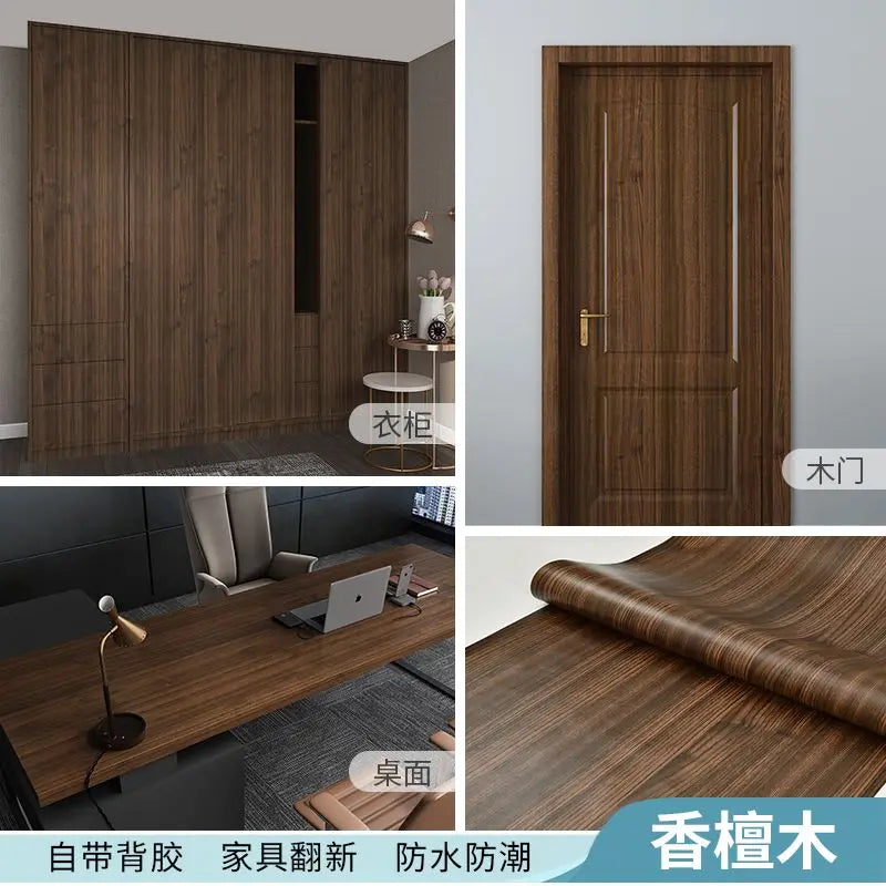 Adhesive Wallpaper Roll with 10 Meters Waterproof Wood Grain Sticker Wardrobe Cabinet Desktop Door Furniture Renovation Stickers