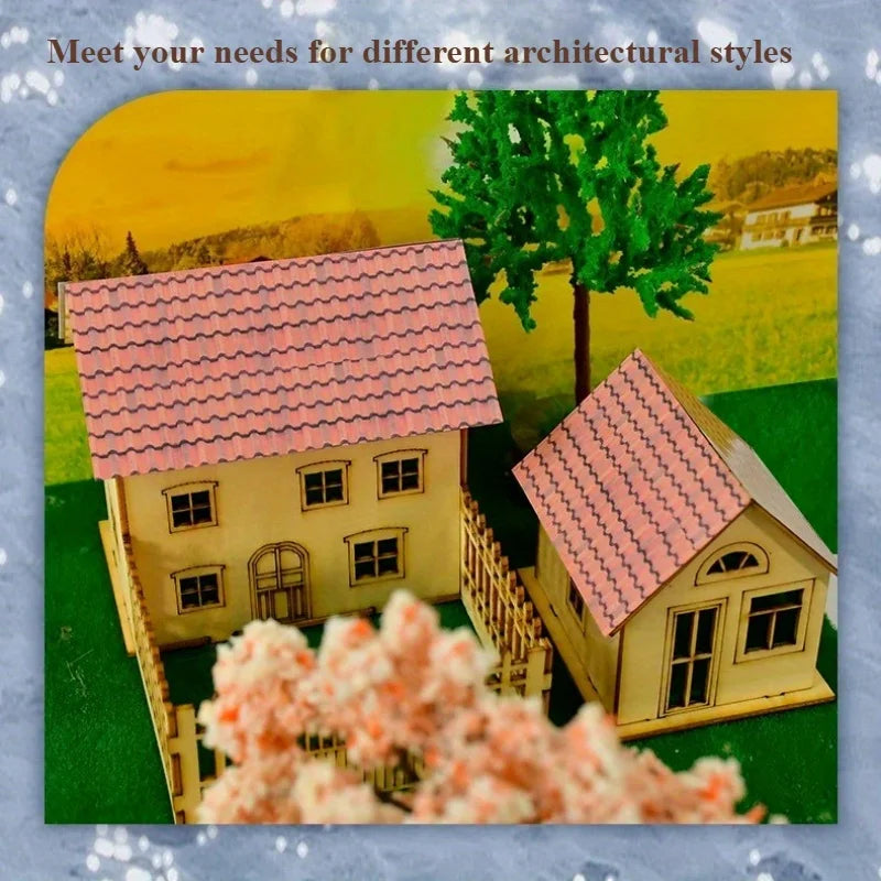 1sheet Self-Adhesive Decorative Film Roof Tiles for Model, 1:12 Miniature Roof Tiles Paper, Film Roof Tiles for Model Making