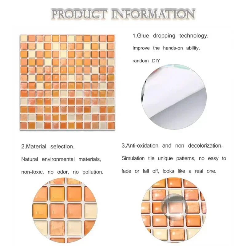 Dán Tường Gạch Mosaic Kính 3D Dính Chống Thấm 5 10 Miếng