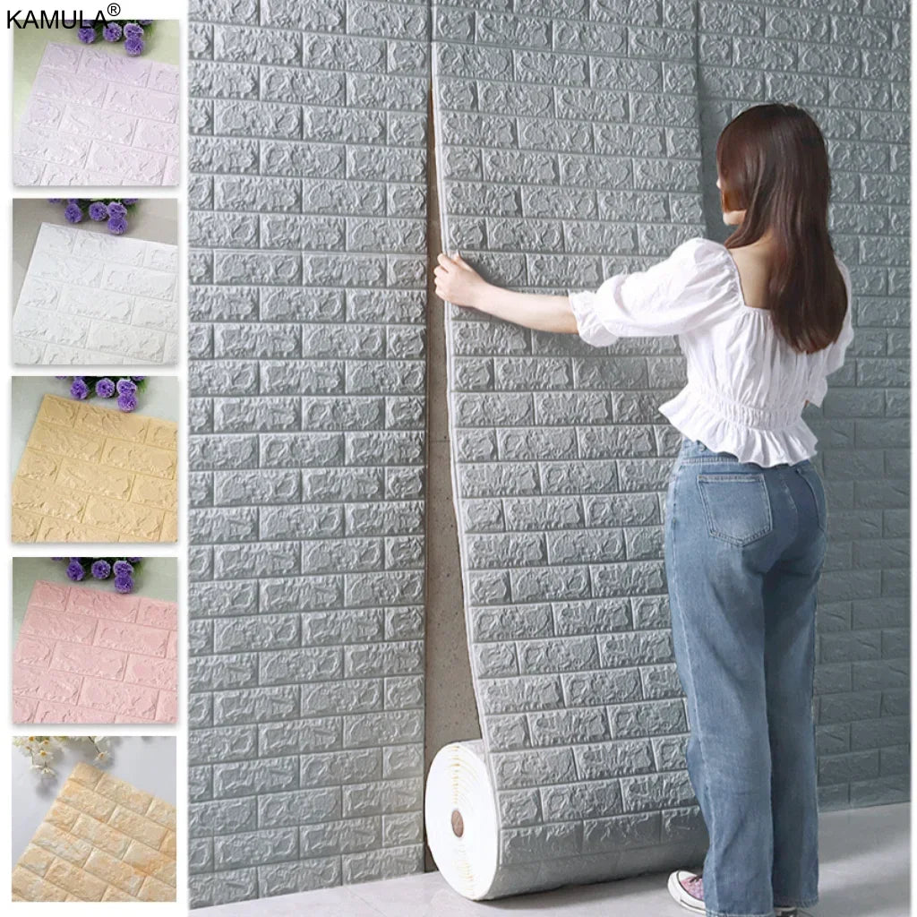 Foam 3D Self adhesive Wall Stickers Imitation Brick Waterproof Wallpaper for Living Room Kitchen TV Backdrop Bedroom Decoration