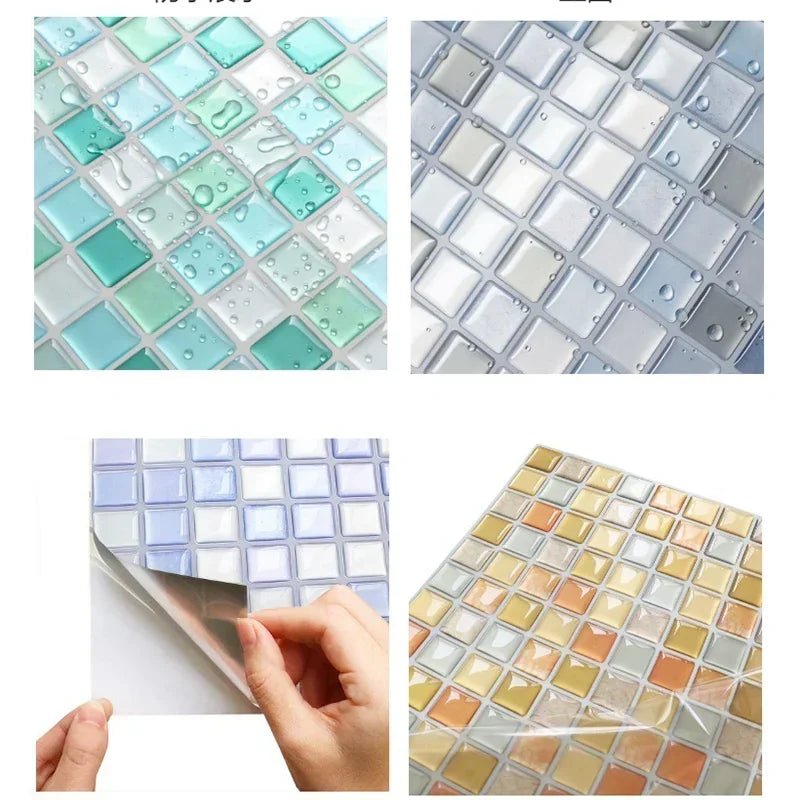 Dán Tường Gạch Mosaic Kính 3D Dính Chống Thấm 5 10 Miếng