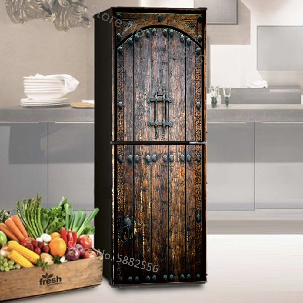 28 Styles For Choice Wood Grain Retro Refrigerator Sticker Peel & Stick Waterproof Double Door Freezer Cupboard Decor Art Mural