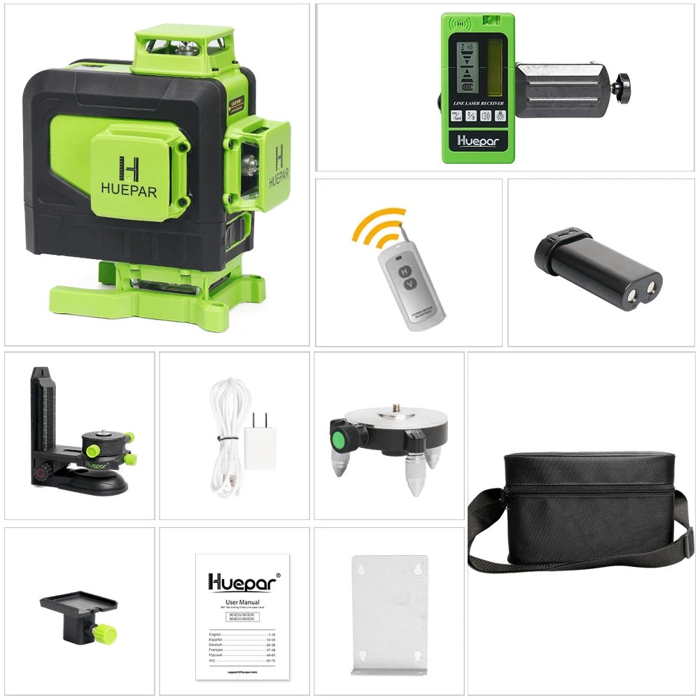 Huepar Laser 4D 16 Tia Cross Line Xanh Dieu Kien Tu Xa