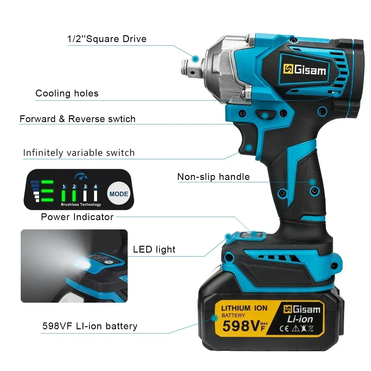 Gisam Impact Wrench Không Dây 1200Nm Makita 18V Pin