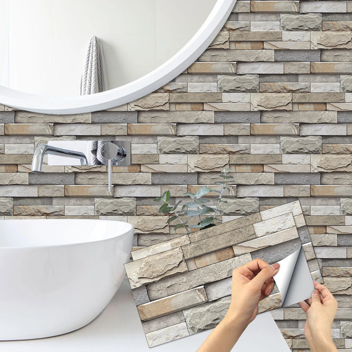 6 Bộ Dán Tường 3D Giả Gạch Đá 30x15cm Chống Thấm Dầu