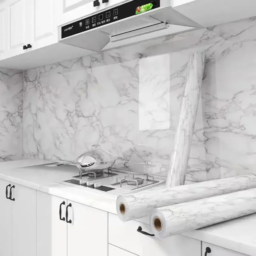 Modern Waterproof Marble Wallpaper Self Adhesive Foil Mould Proof Stickers for Kitchen High Temperature Resistant Wall Decor