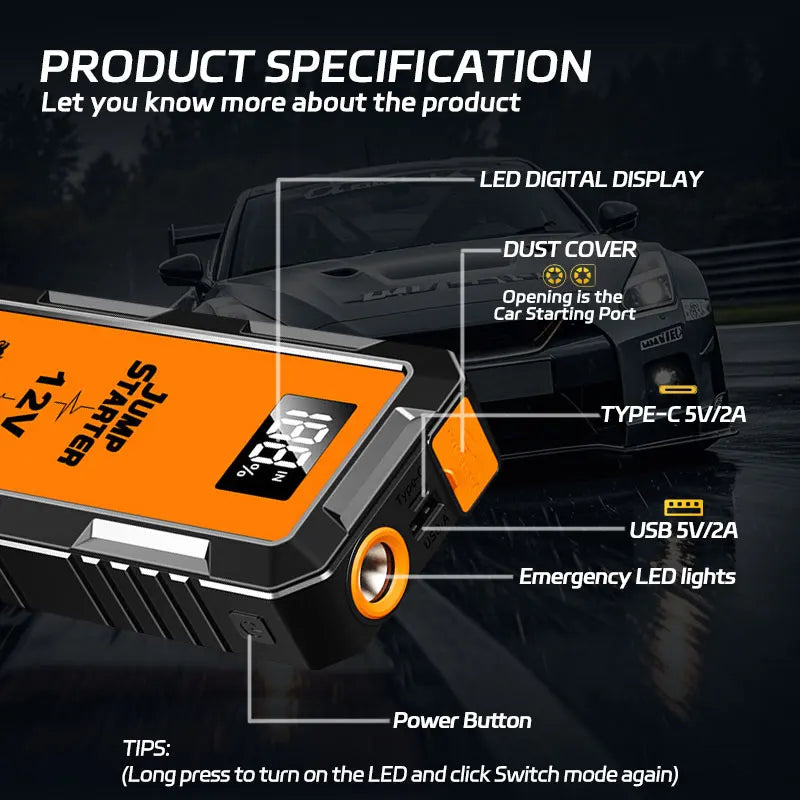 12V Screen Safety Hammer Car Starting Device Car Jump Starter 4000A Power Bank Car Wireless Tire Inflator Pump Air Compressor