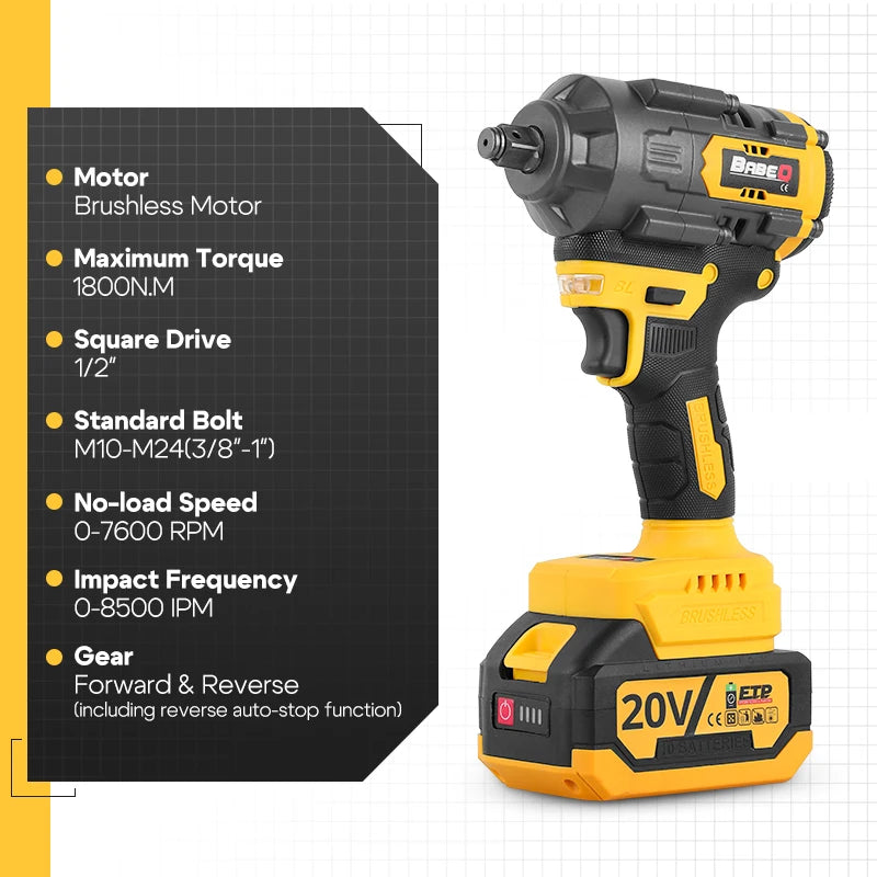 Súng Vặn Bu Lông Không Dây Brushless Hiệu Suất Cao 1800Nm