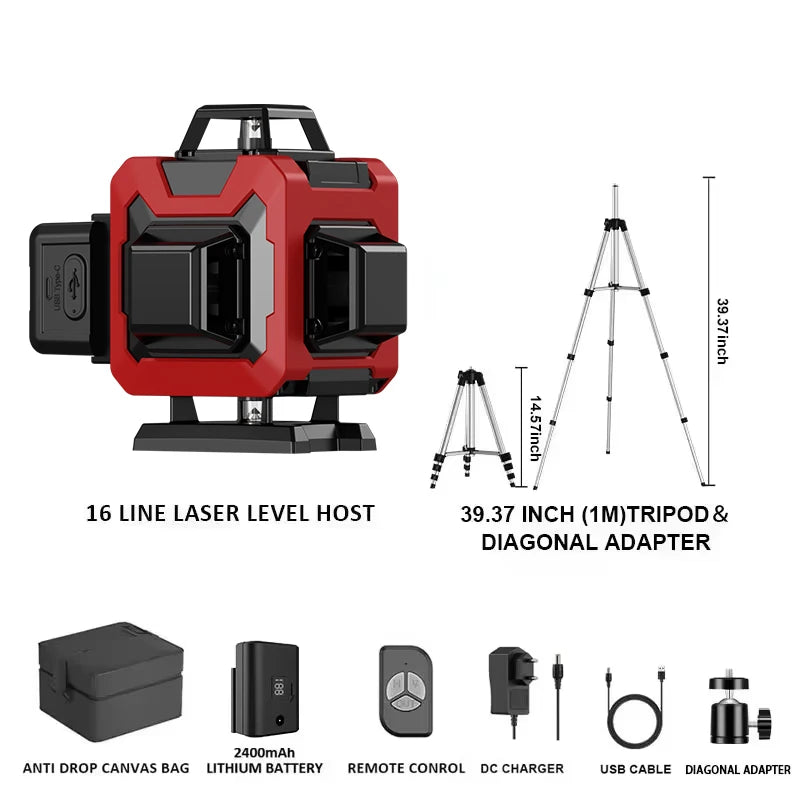 Weiddw Laser Level 4D 16 Dòng 360 Độ Xanh Cho Xây Dựng