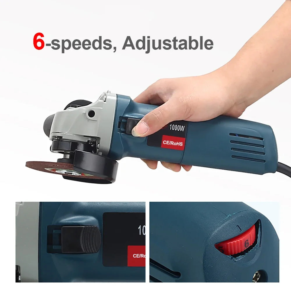 Máy Mài Góc Điện 220V 1000W Đĩa 100mm 125mm 6 Tốc Độ