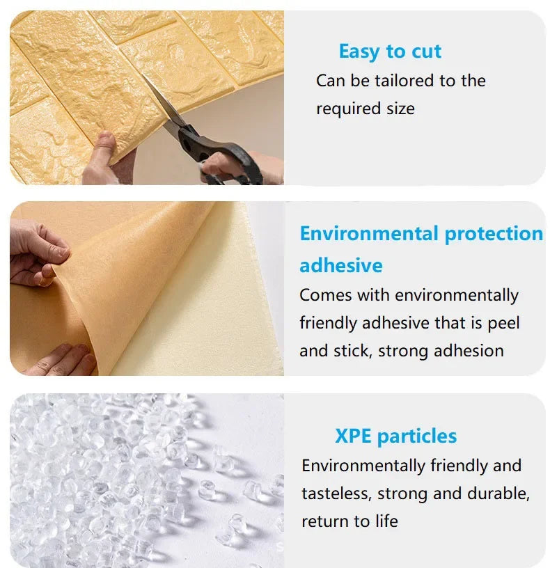 10M 3D Self-Adhesive Brick Pattern Wall Panels Wallpaper DIY Waterproof for Living Room Bedroom Kitchen Background Wall Decor