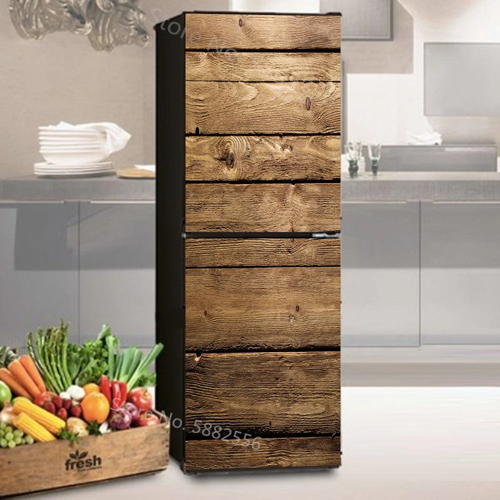 28 Styles For Choice Wood Grain Retro Refrigerator Sticker Peel & Stick Waterproof Double Door Freezer Cupboard Decor Art Mural