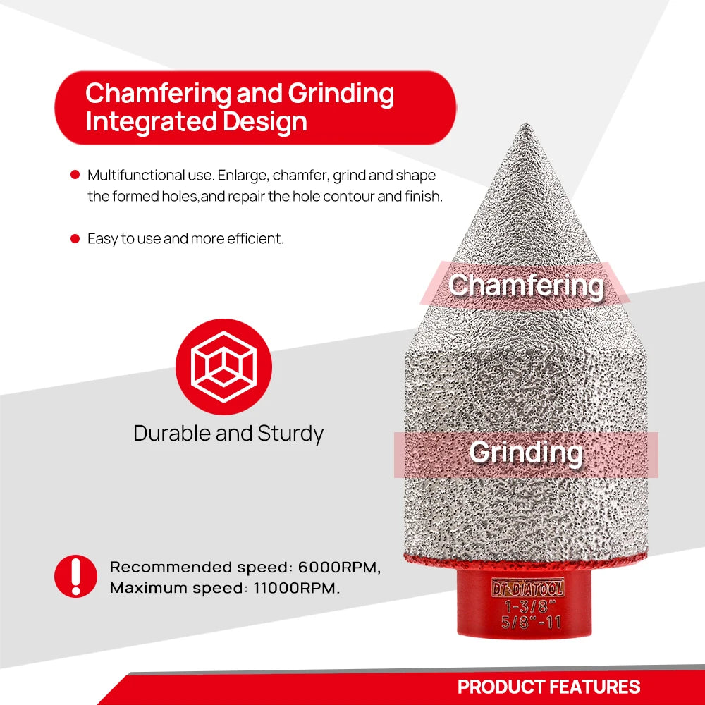 DT-DIATOOL 20/25/35/50mm Diamond Chamfering Drilling Bit M10 M14 5/8"11 Hole Saw Beveling Porcelain Tile Marble Stone Masonry
