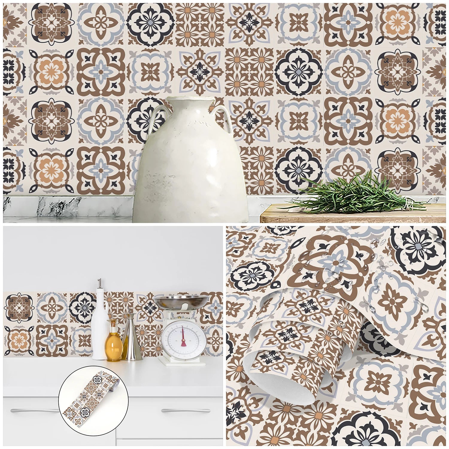 Dán Gạch Gốm Bohemian Trang Trí Tường Phòng Tắm Bếp Hiện Đại