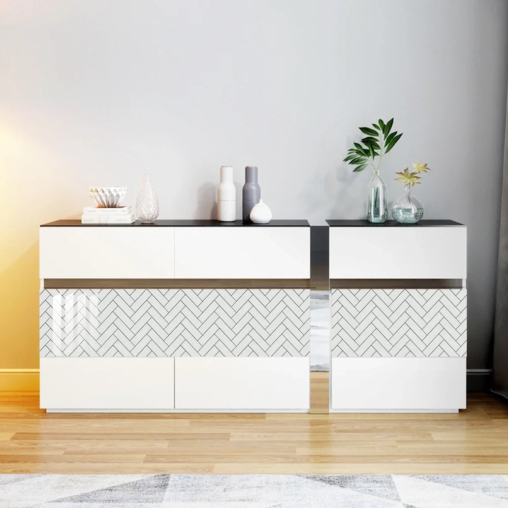 Bộ 10 Miếng Dán Gạch Treo Tường Trắng Xám Chống Thấm Bếp