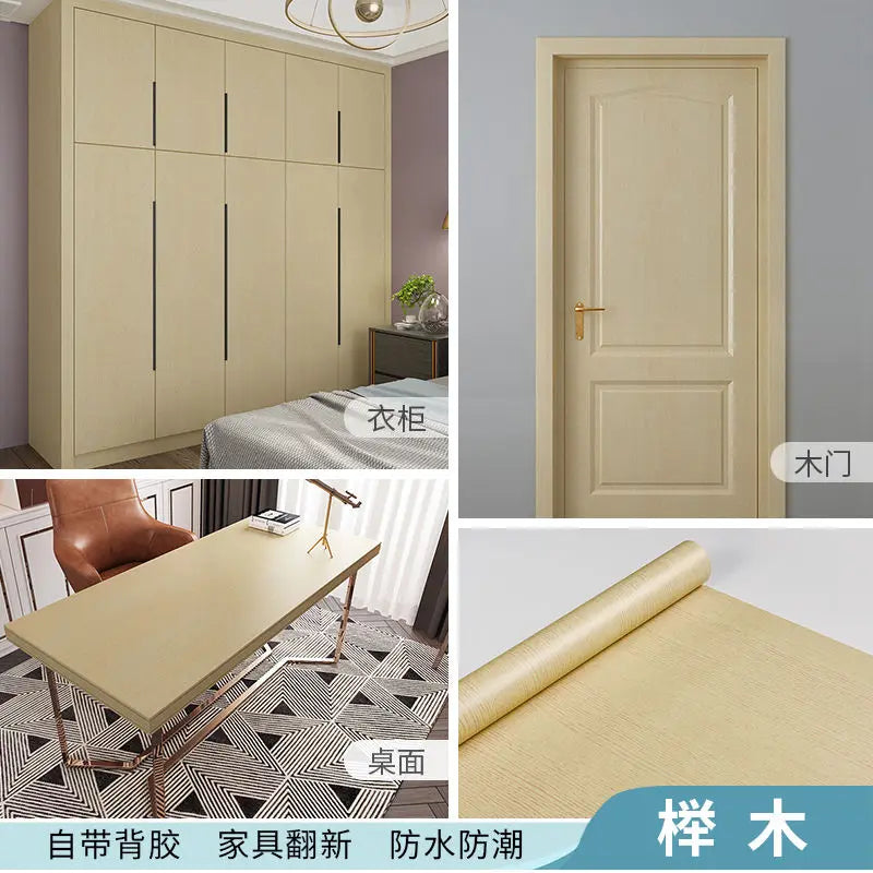 Adhesive Wallpaper Roll with 10 Meters Waterproof Wood Grain Sticker Wardrobe Cabinet Desktop Door Furniture Renovation Stickers