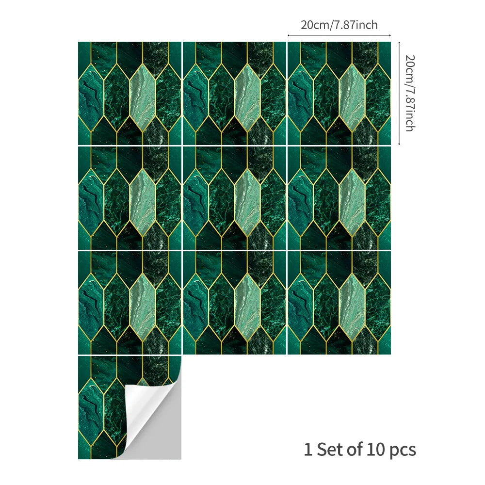 Bricks Waterproof Wallpapers 20pcs/lot Green Bronzing Mosaic Tile Stickers Bedroom Living Room Home Decoration Wall Stickers